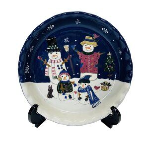 Snowman Christmas Themed Ceramic Pie Dish 10" St. Nicholas Square